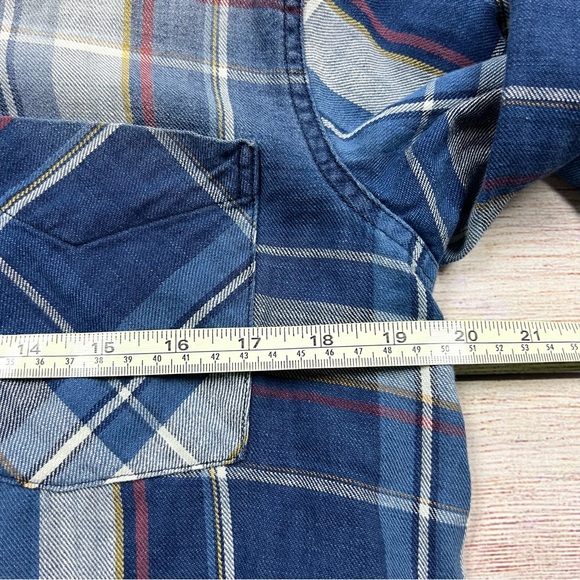 Current/Elliott Blue White Yellow Red Plaid Flannel Button Down Shirt Womens 1 - Picture 9 of 10